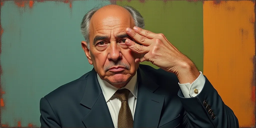 a man in a suit and tie making a face with his hand up to the side of his face, Antônio Parreiras,