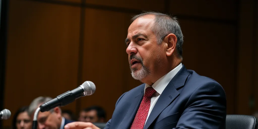 a man in a suit and tie sitting down with a microphone in his hand and a microphone in his other han
