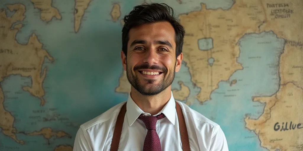 a man in a tie is smiling for the camera with a caption in spanish above him that reads, enrique cam