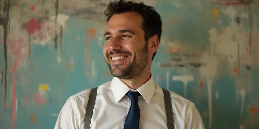 a man in a tie is smiling for the camera with a caption in spanish above him that reads, enrique cam