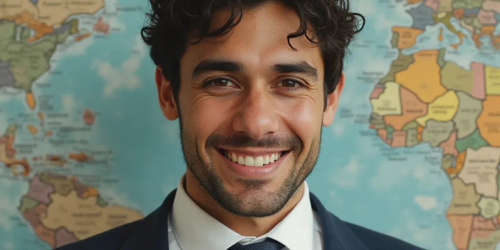 a man in a tie is smiling for the camera with a caption in spanish above him that reads, enrique cam