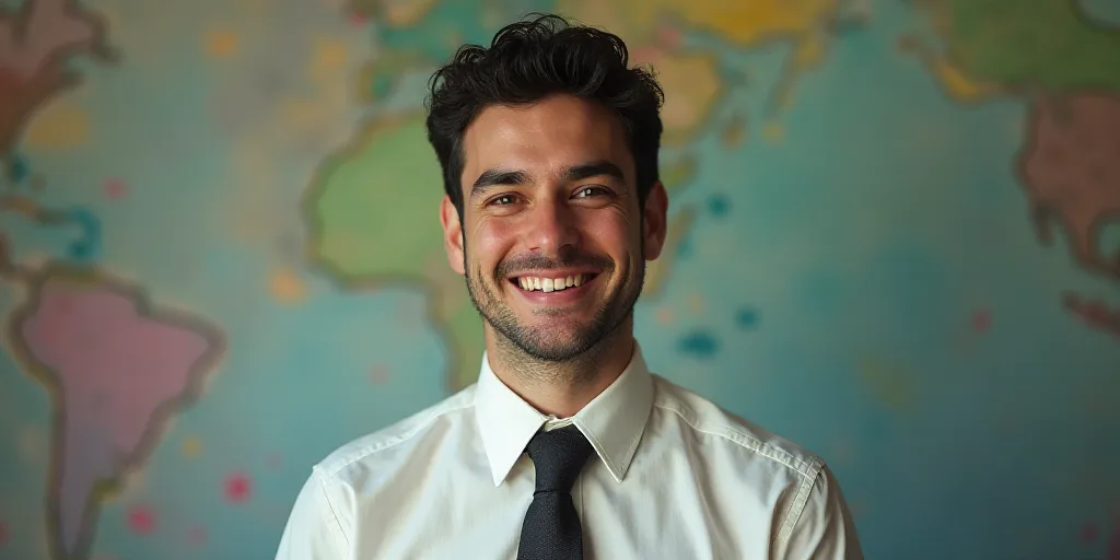 a man in a tie is smiling for the camera with a caption in spanish above him that reads, enrique cam