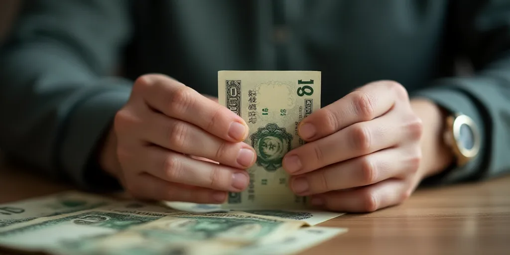 a man is holding a roll of paper money in his hands and is putting it into a roll of paper, Cui Bai,