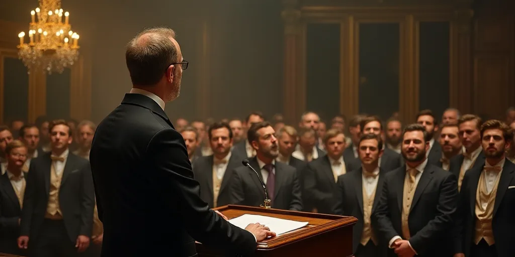 a man standing at a podium with a crowd of people behind him and a man in a suit and tie, Charles Ro