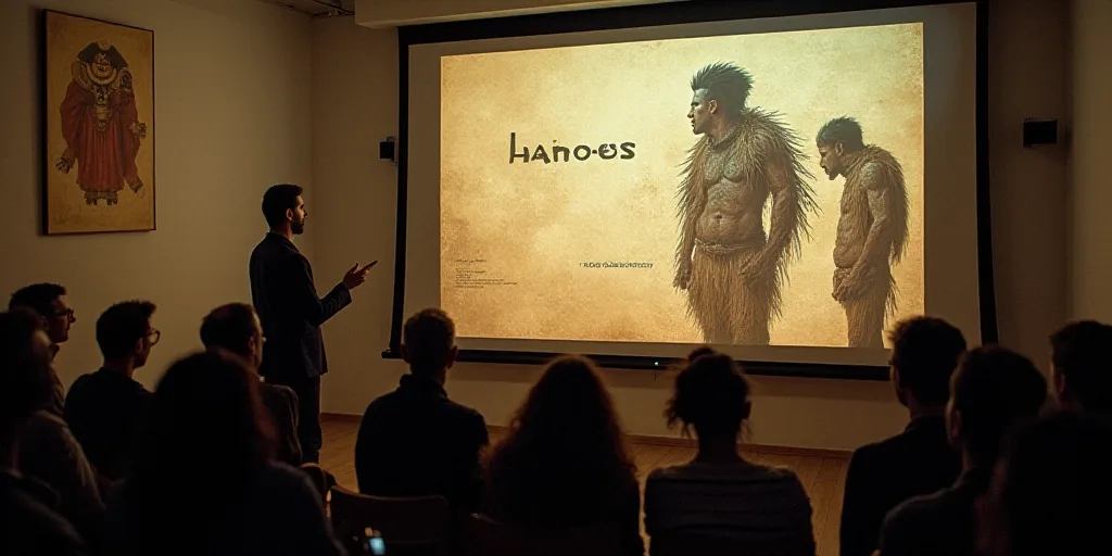 a man standing in front of a projector screen giving a presentation to a group of people in front of