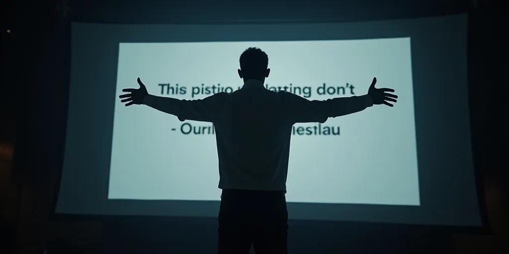 a man standing on a stage with his arms outstretched and his hands out to the side of him, with a me