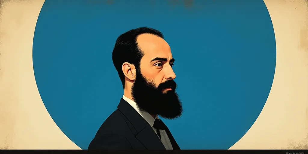 a man with a beard and a beard in a blue circle with the caption of a man with a beard, El Lissitzky