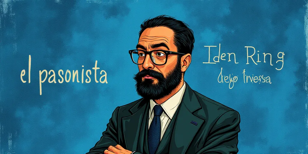 a man with a beard and glasses standing in front of a blue background with the words, el pasonista,