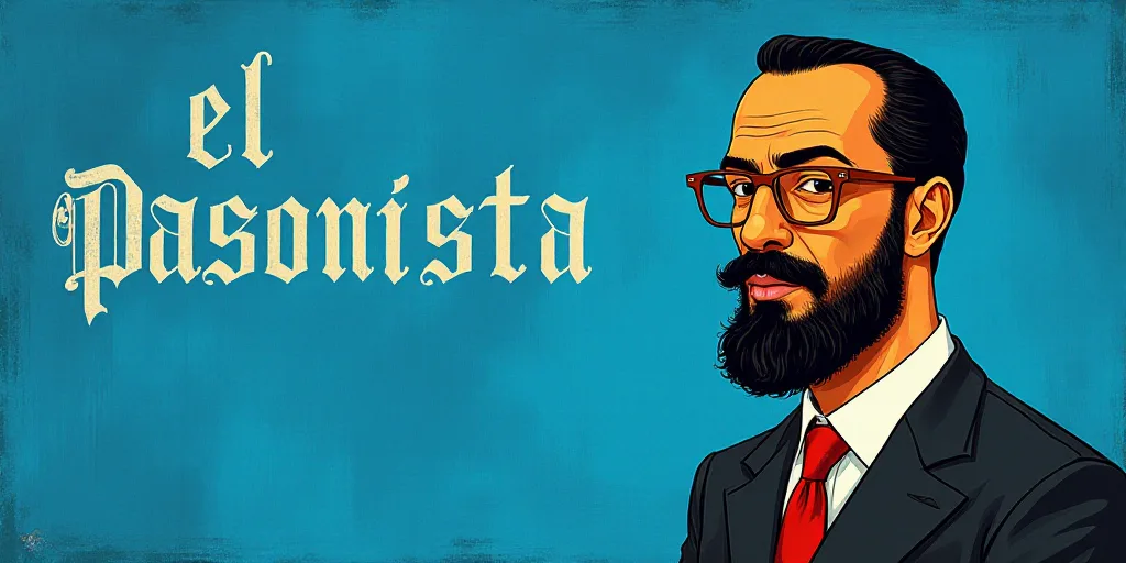 a man with a beard and glasses standing in front of a blue background with the words, el pasonista,
