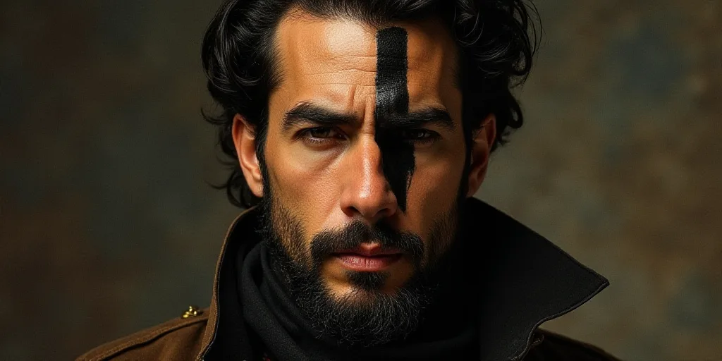 a man with a black strip on his forehead and a picture of a man with a black strip on his forehead,