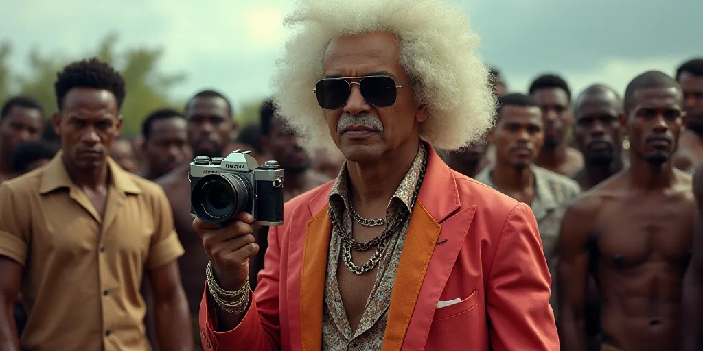a man with a camera in front of a crowd of people with a camera in his hand and a video camera in hi