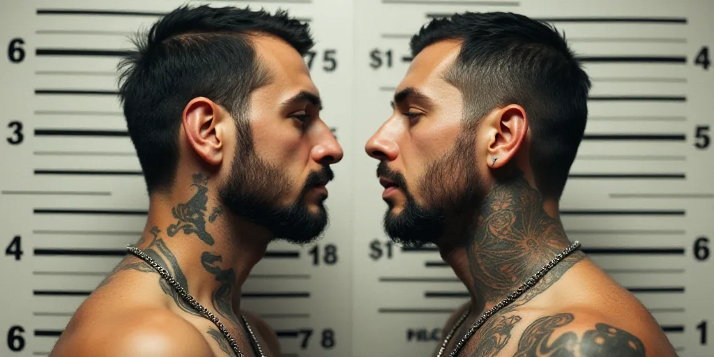 a man with tattoos on his neck and chest is shown in this mug shot from a mug mug shot, Arturo River