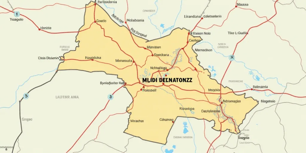 a map of the area of the area where the area is located is shown in spanish and english, and the are