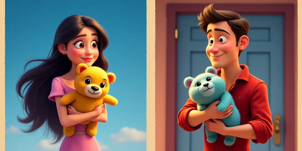 a movie poster with a woman holding a stuffed animal in her arms and a movie poster with a man holdi