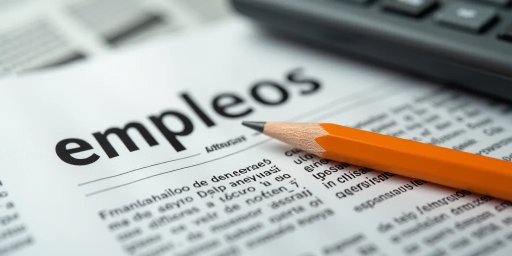 a pencil is laying on top of a newspaper with the word empleos written on it and a pencil resting on