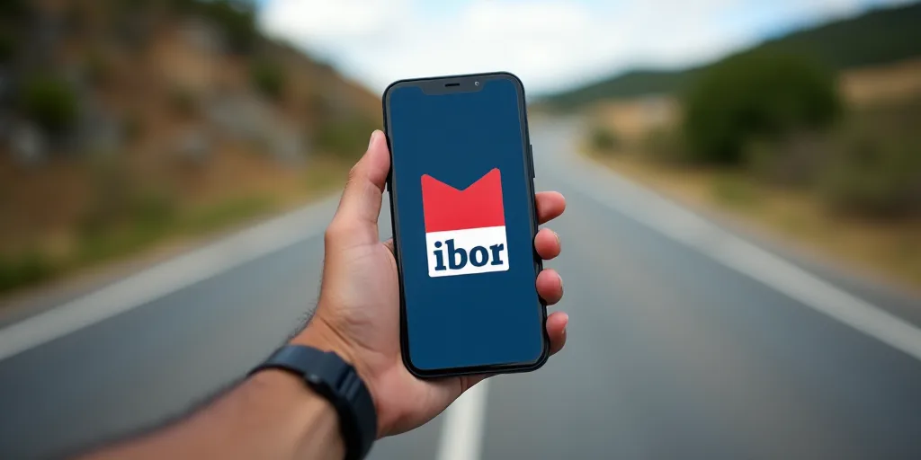 a person holding a cell phone with a mercado libor logo on it in front of a road, Ceferí Olivé, of