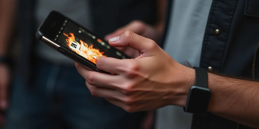 a person holding a cell phone with a hot sale on it's screen and a wristband on their wrist, Andries