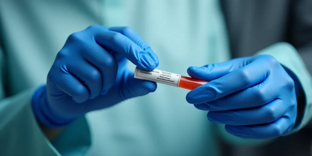 a person in a blue glove is getting a vaccium sample from a person in a blue glove, Eric de Kolb, pr