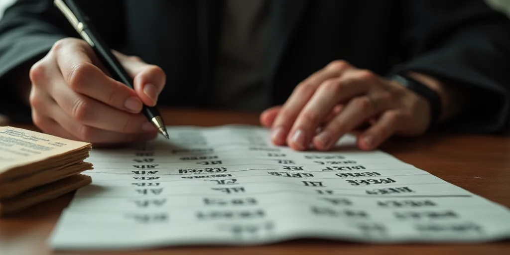 a person is writing on a piece of paper with a pen on it and a stack of tickets in front of them, Ed