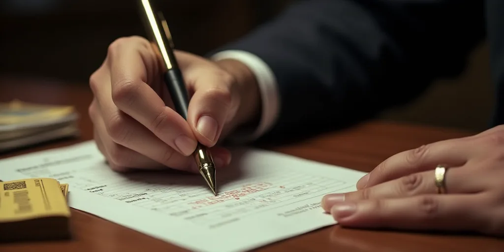 a person is writing on a piece of paper with a pen on it and a stack of tickets in front of them, Ed