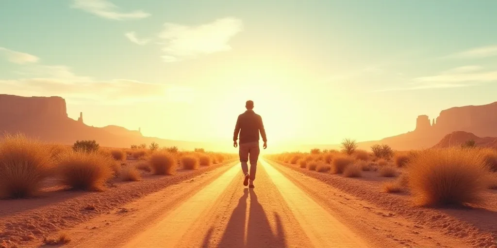 a person walking down a dirt road in the desert with a banner over it that says best website design,