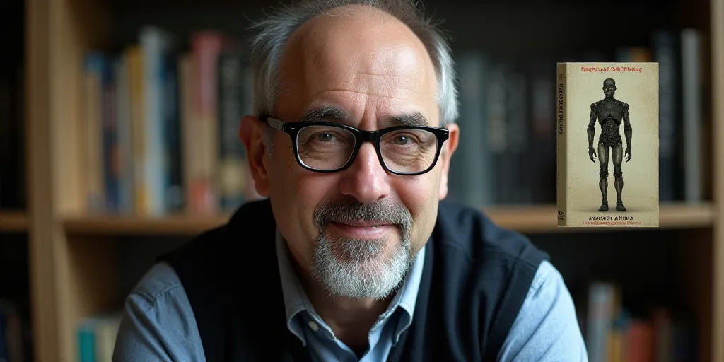 a photo of a man with glasses and a book cover of the book, the life of eric shobot, Avigdor Arikha,