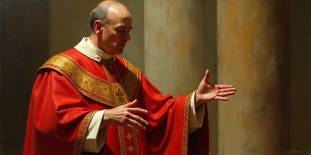 a picture of a priest in a red and gold outfit and a picture of a priest in a red and gold outfit, E