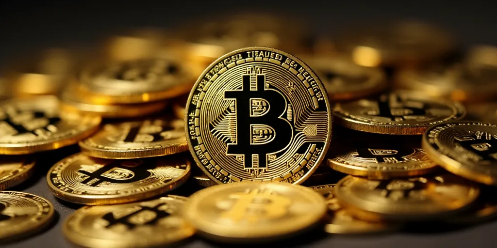 a pile of bitcoins with a bitcoin symbol on them in the middle of the pile, Andries Stock, 16k, a st