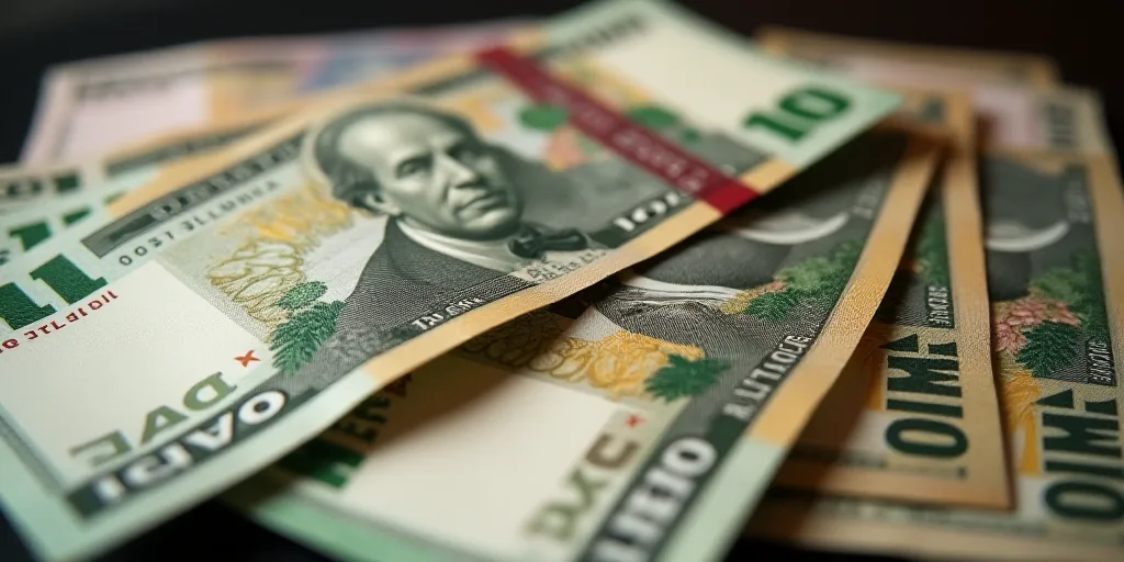 a pile of mexican currency sitting on top of each other on a table top with a lot of money, Aquirax