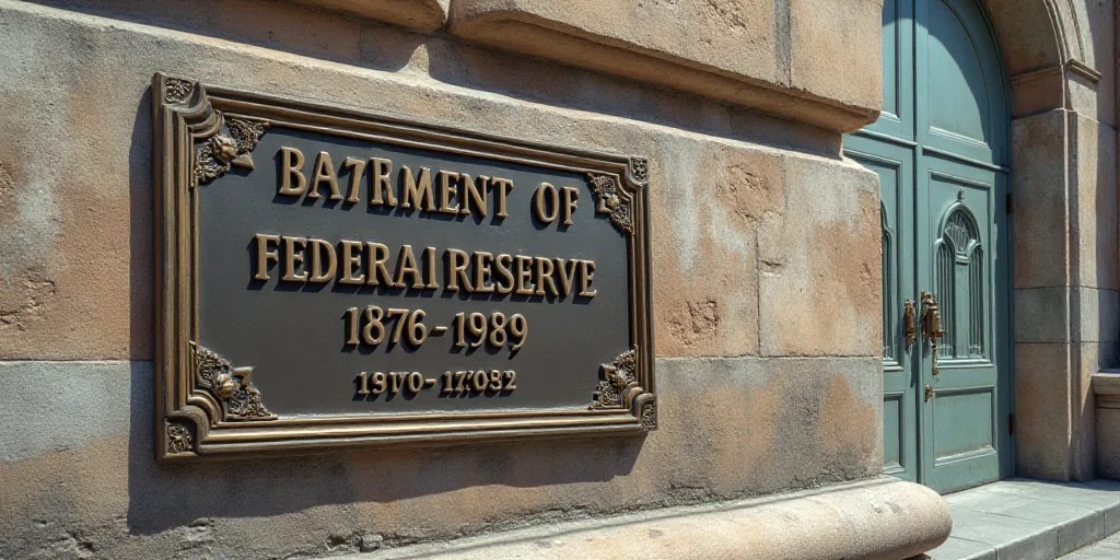 a plaque on the side of a building that says department of the federal reserve, 1876 - 1989 on it, D