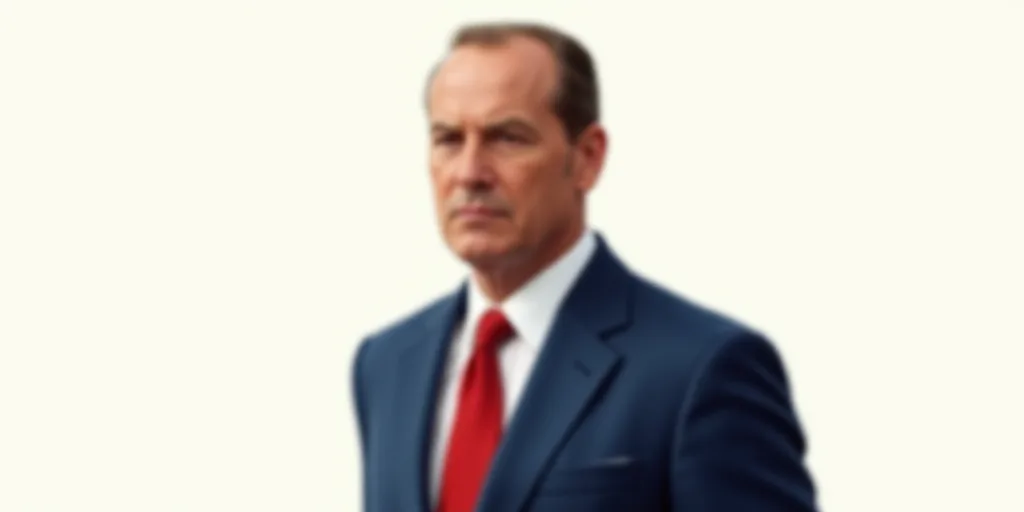 a portrait of a man in a suit and tie with a white background and a red tie and a blue jacket, Donal