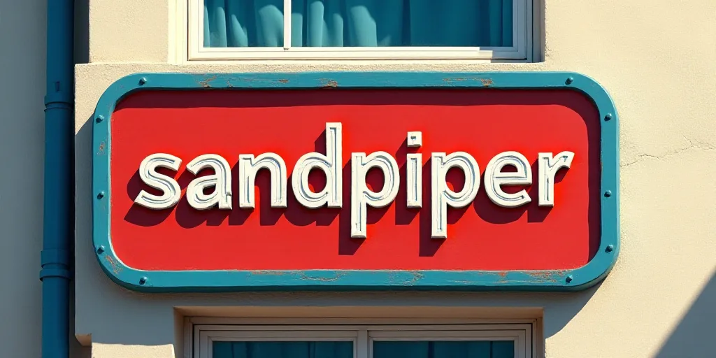 a red and blue sign that says sandpiper on it's side of a building with a window, Bernat Sanjuan, sa