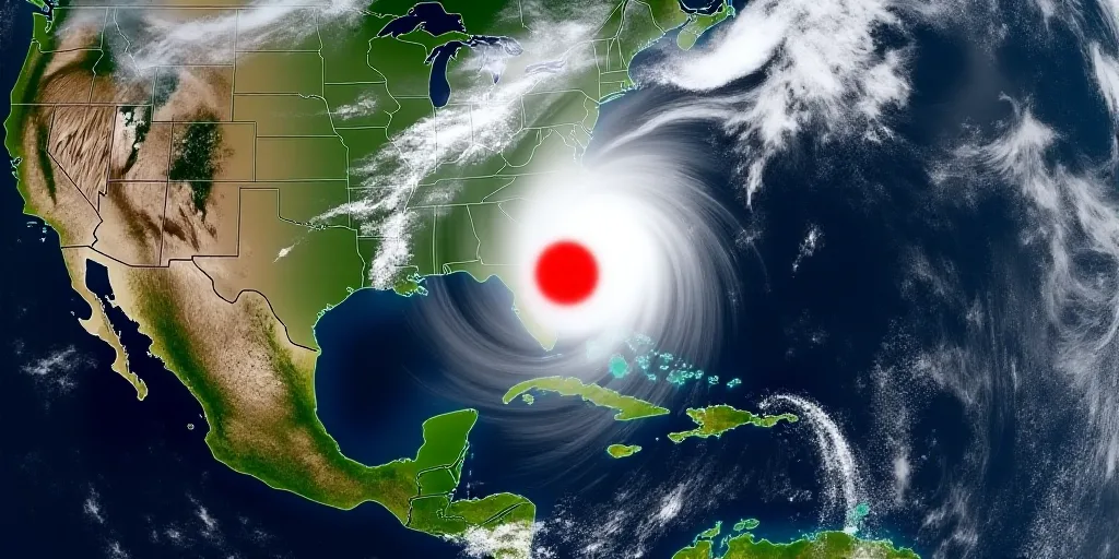 a satellite image of a hurricane in the middle of the atlantic states, with a red circle on the cent