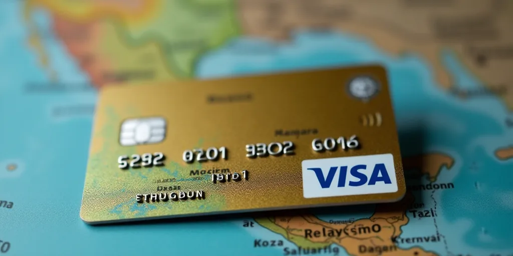 a screen shot of a visa card with a map in the background and a map of mexico in the foreground, Aqu