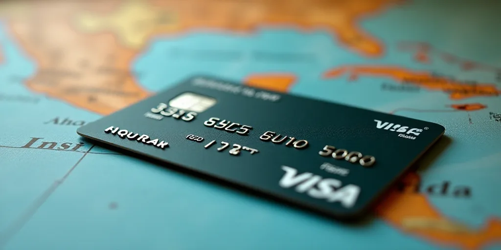 a screen shot of a visa card with a map in the background and a map of mexico in the foreground, Aqu