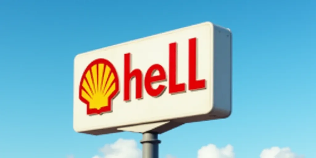 a shell gas station sign with a blue sky in the background and a red and yellow shell logo on the si