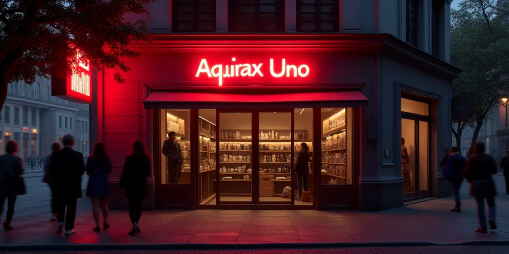 a storefront with a neon sign above it and people walking by it in the background and a red neon sig