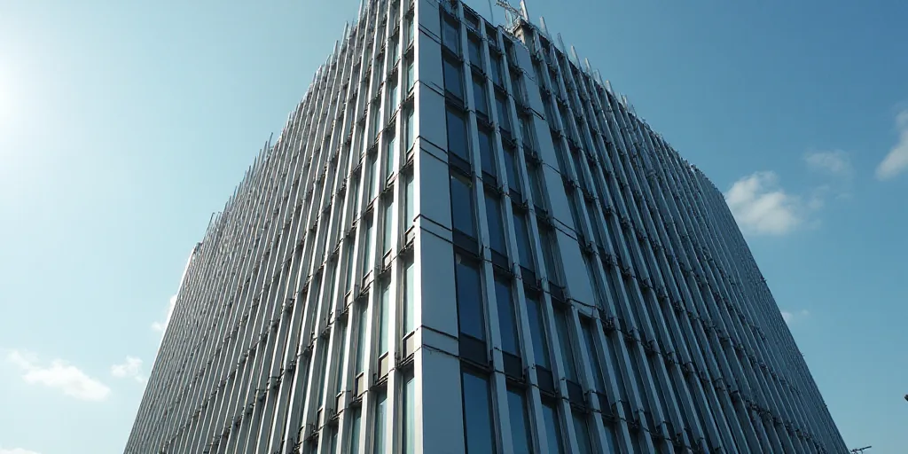 a tall building with a glass front and a sign on the side of it that says the company on the side of