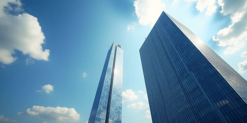 a tall building with a sky scraper in the background and a sky scraper in the foreground, Enguerrand