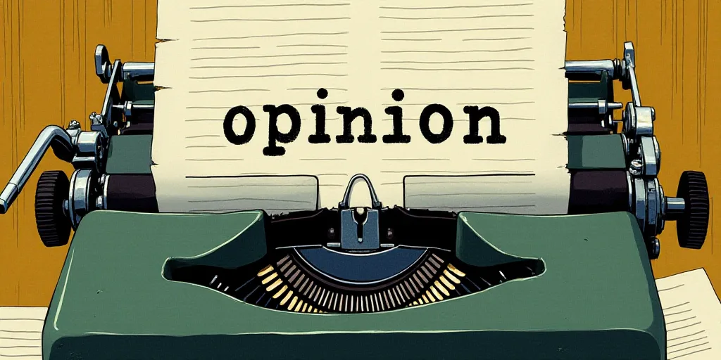 a typewriter with a lot of papers on it and the words opinion written in black and white on the top,