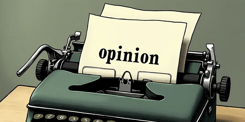 a typewriter with a lot of papers on it and the words opinion written in black and white on the top,