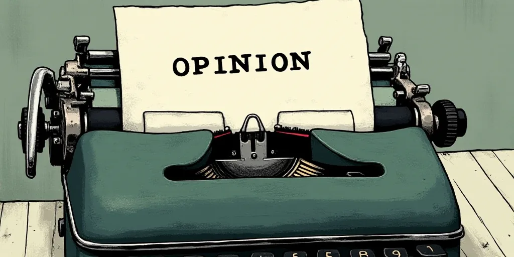 a typewriter with a lot of papers on it and the words opinion written in black and white on the top,