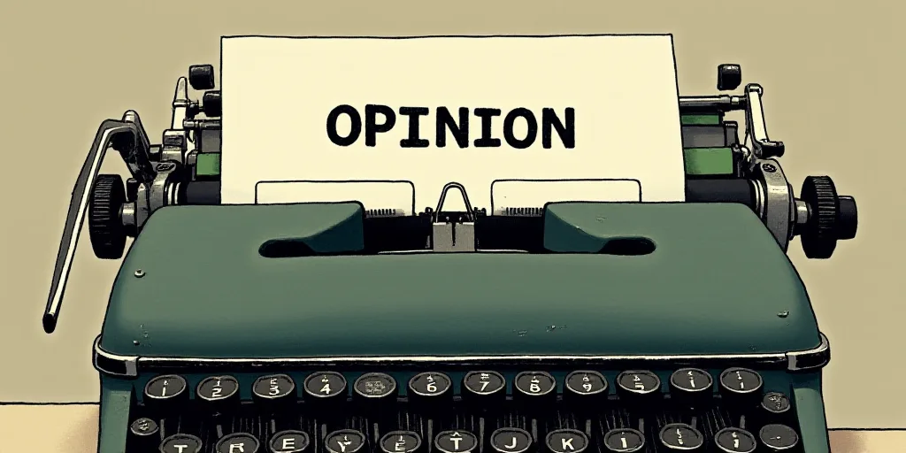 a typewriter with a lot of papers on it and the words opinion written in black and white on the top,