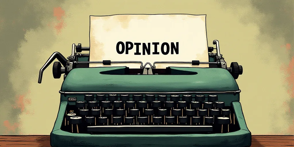 a typewriter with a lot of papers on it and the words opinion written in black and white on the top,