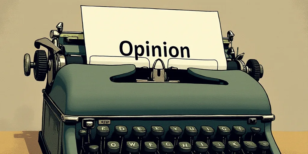 a typewriter with a lot of papers on it and the words opinion written in black and white on the top,