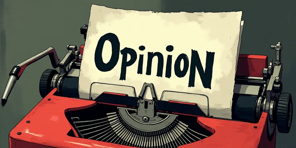 a typewriter with a lot of papers on it and the words opinion written in black and white on the top,