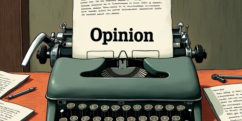 a typewriter with a lot of papers on it and the words opinion written in black and white on the top,