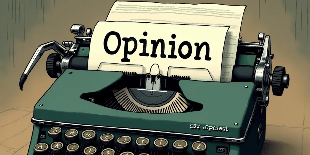 a typewriter with a lot of papers on it and the words opinion written in black and white on the top,