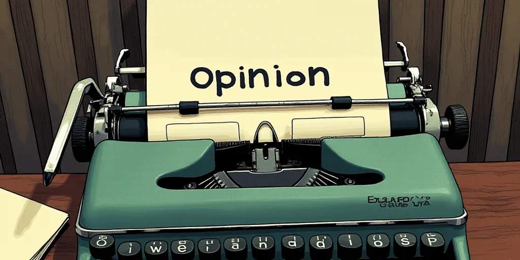 a typewriter with a lot of papers on it and the words opinion written in black and white on the top,