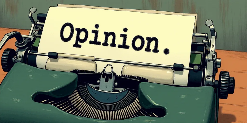 a typewriter with a lot of papers on it and the words opinion written in black and white on the top,